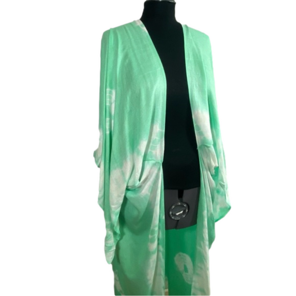 Free People Mint Green & White Spell Bound Tie Dye Kimono NWOT Size OS SKU1104 - Picture 2 of 8
